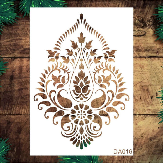 Stencil Tasarım Da016 Damask Duvar Ahşap Cam Boyama Deseni RİCH