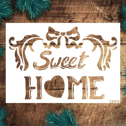 Stencil Tasarım Yz004 Sweet Home Duvar Ahşap Cam Boyama Deseni