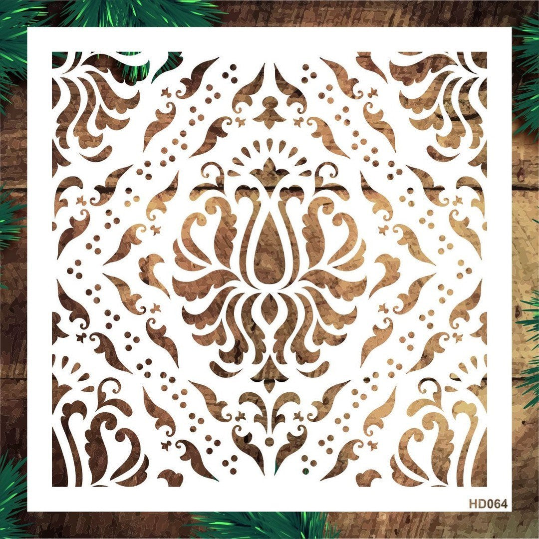 Stencil Tasarım Hd064 Damask Duvar Ahşap Cam Boyama Deseni