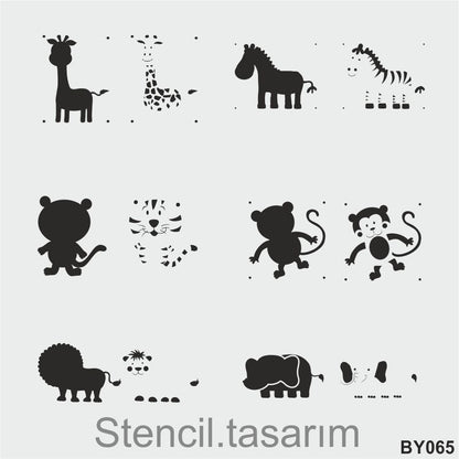 Stencil Tasarım By065 Safari Duvar Ahşap Cam Boyama Deseni