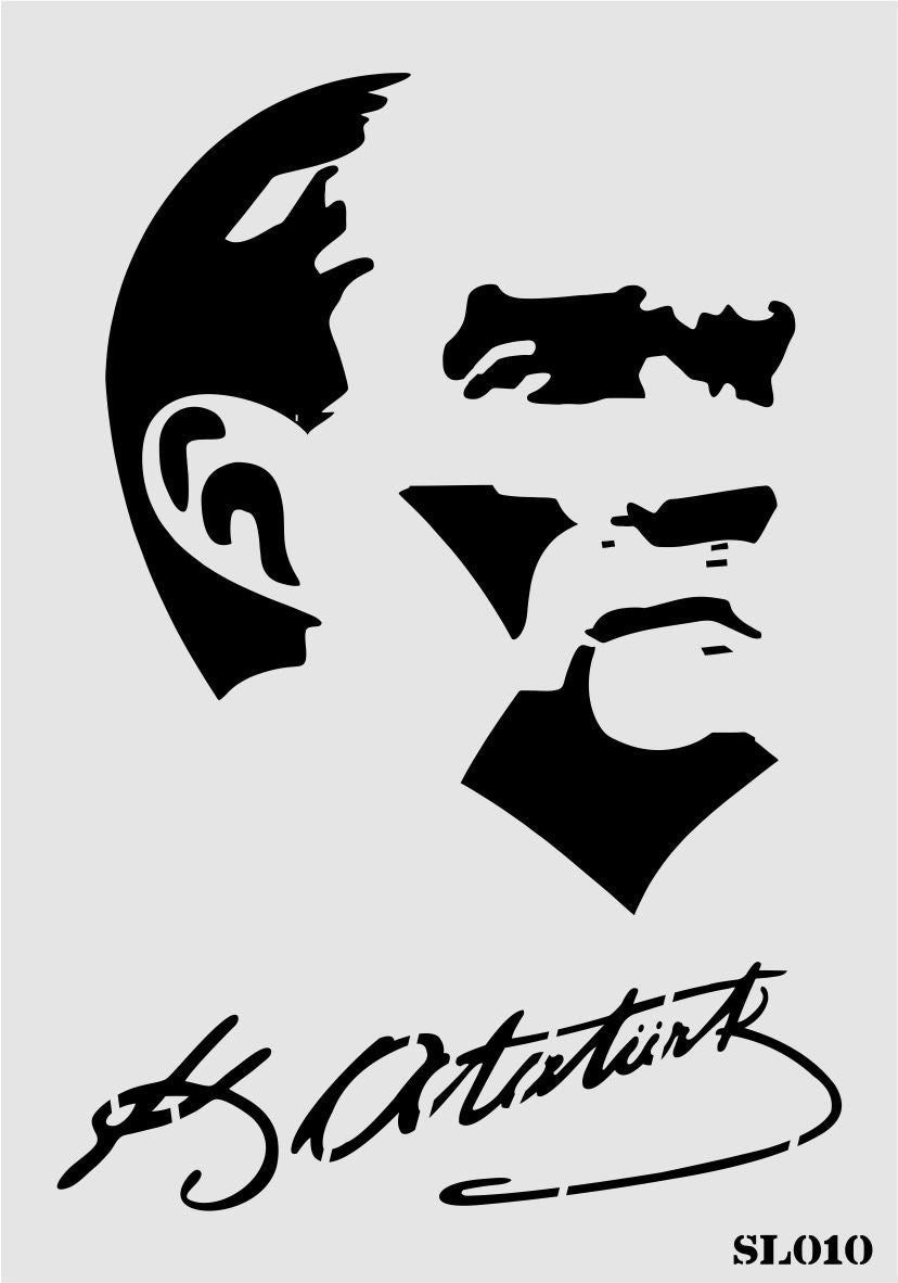 Stencil Tasarım Sl010 Mustafa Kemal Atatürk Duvar Ahşap Cam Boyama Deseni