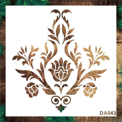 Stencil Tasarım Da043 Damask Duvar Ahşap Cam Boyama Deseni RİCH