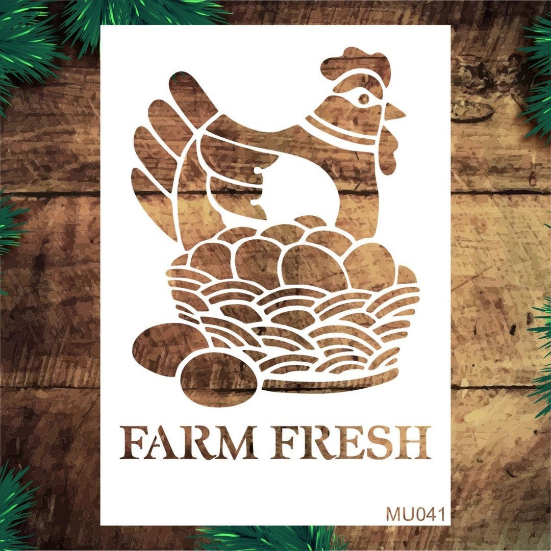 Stencil Tasarım Mu041 Farm Fresh Duvar Ahşap Cam Boyama Deseni