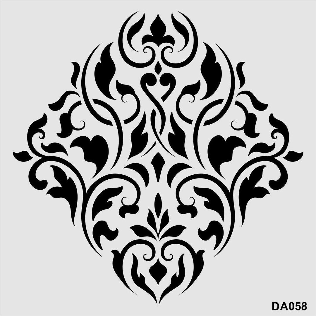 Stencil Tasarım Da058 Damask Duvar Ahşap Cam Boyama Deseni