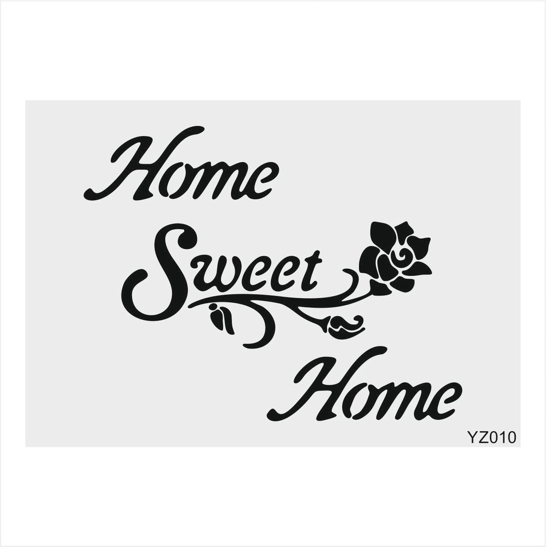 Stencil Tasarım Yz010 Home Sweet Duvar Ahşap Cam Boyama Deseni