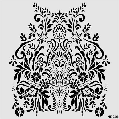 Stencil Tasarım Hd249 Floral Damask Duvar Ahşap Cam Boyama Deseni