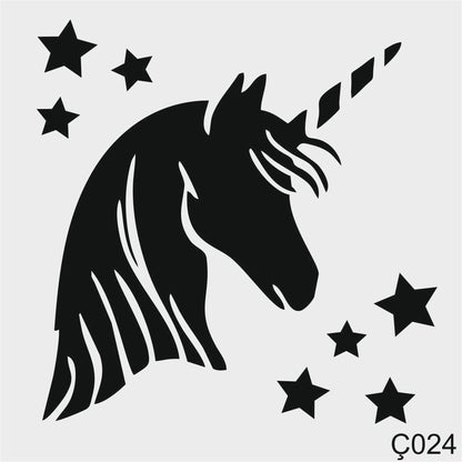 Stencil Tasarım Ç024 Unicorn Duvar Ahşap Kumaş Cam Boyama Deseni