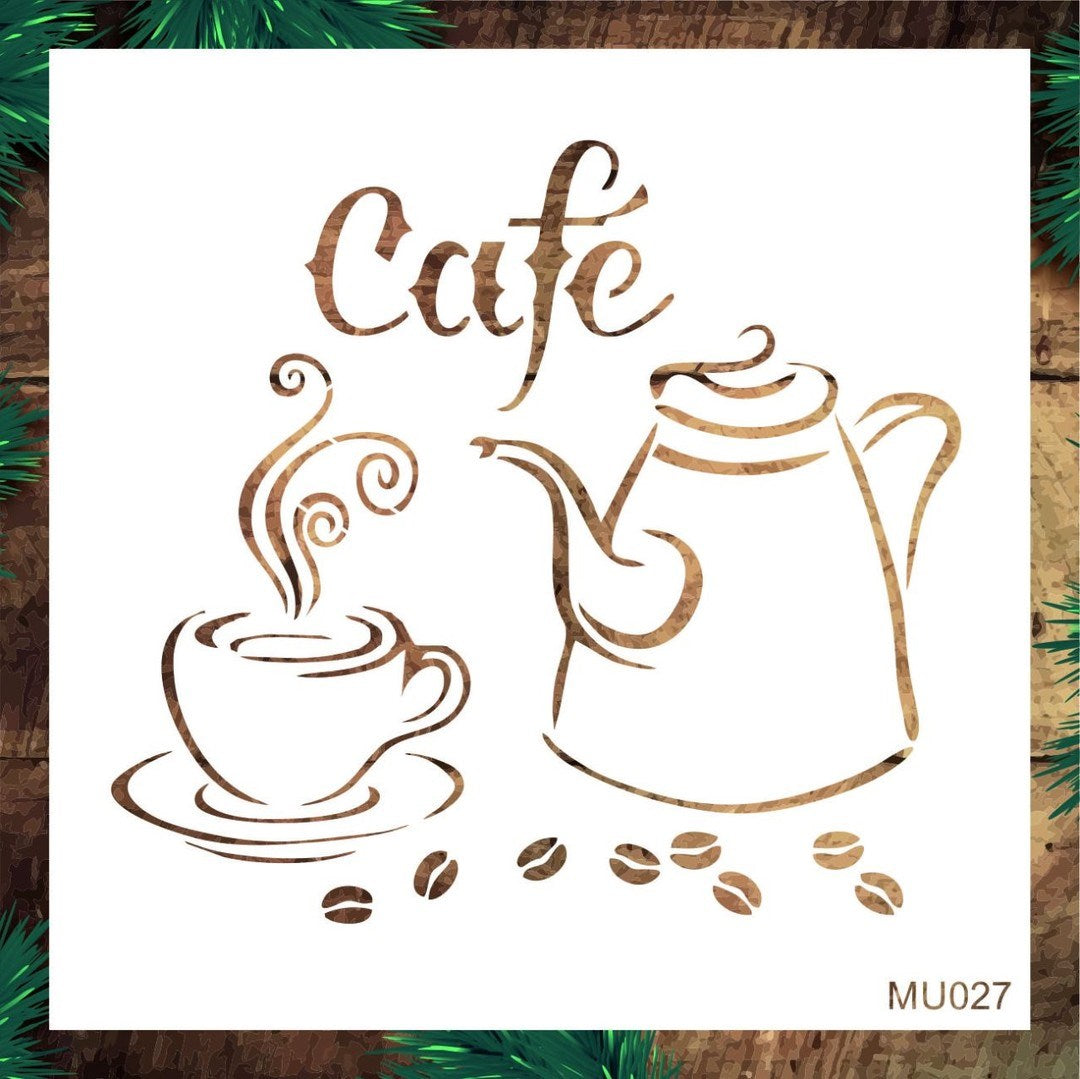 Stencil Tasarım Mu027 Coffee Duvar Ahşap Cam Boyama Deseni RİCH