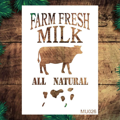 Stencil Tasarım Mu026 Farm Fresh Duvar Ahşap Cam Boyama Deseni