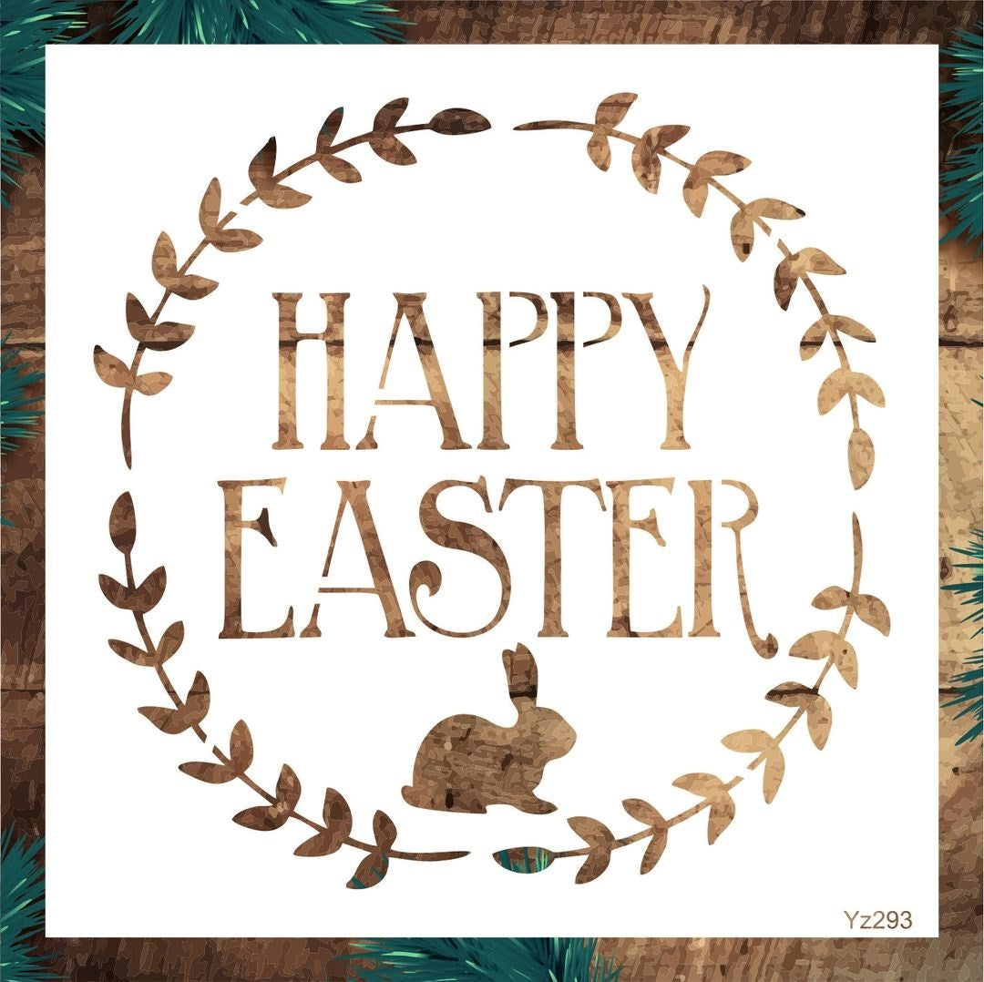 Stencil Tasarım Yz293 Happy Easter Duvar Ahşap Cam Boyama Deseni