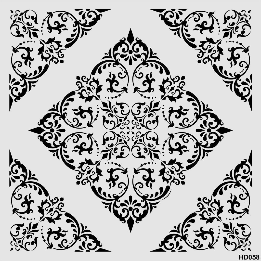 Stencil Tasarım Hd058 Damask Duvar Ahşap Cam Boyama Deseni