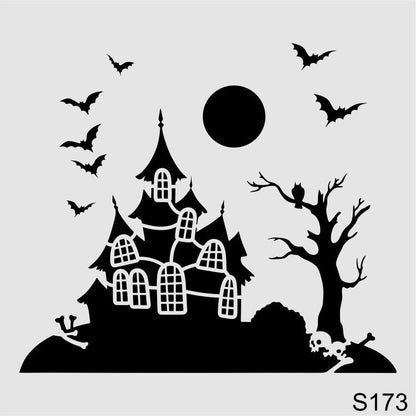 Stencil Tasarım S173 Halloween Duvar Ahşap Cam Boyama Deseni