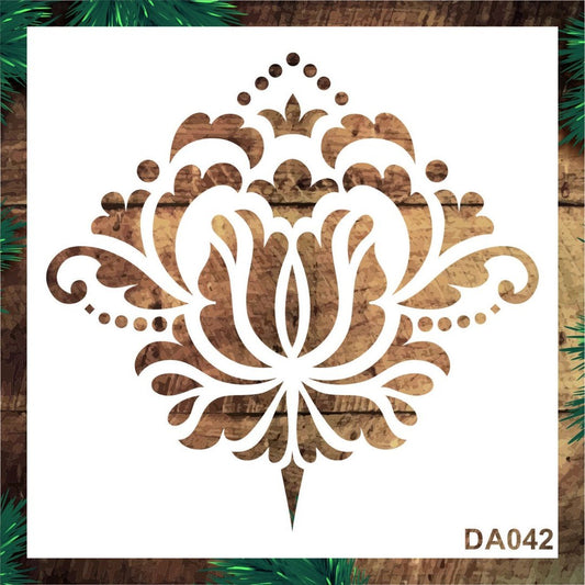 Stencil Tasarım Da042 Damask Duvar Ahşap Cam Boyama Deseni RİCH