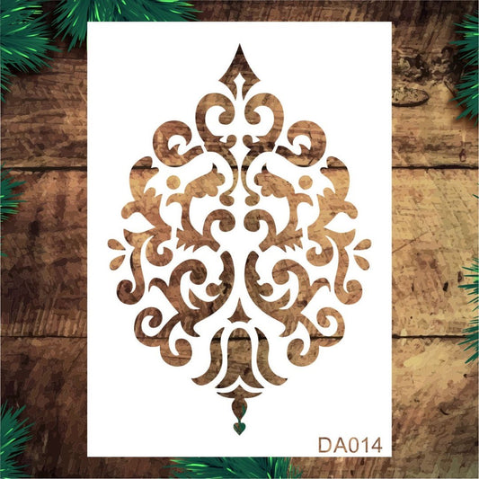 Stencil Tasarım Da014 Damask Duvar Ahşap Cam Boyama Deseni RİCH