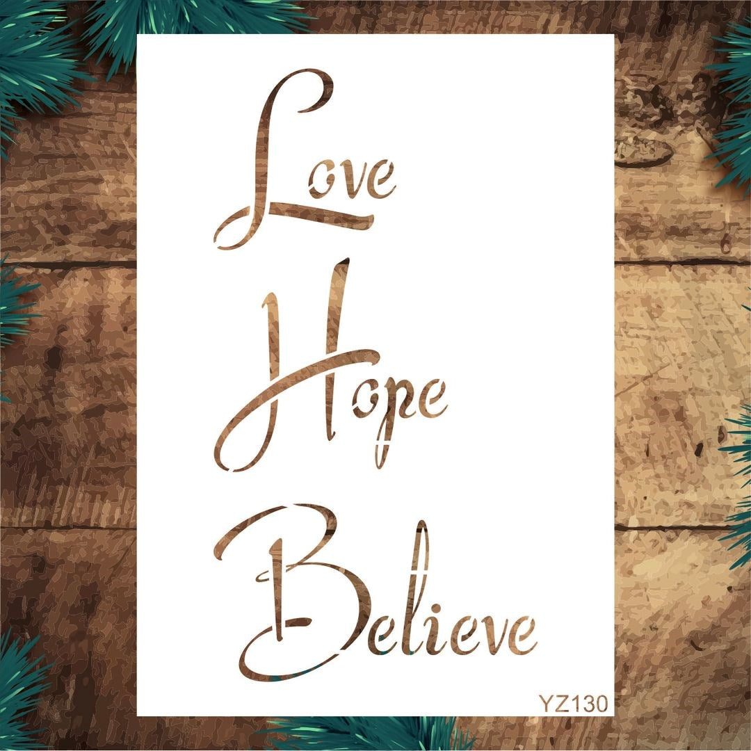 Stencil Tasarım Yz130 Love, Hope, Believe Duvar Ahşap Cam Boyama Deseni RİCH