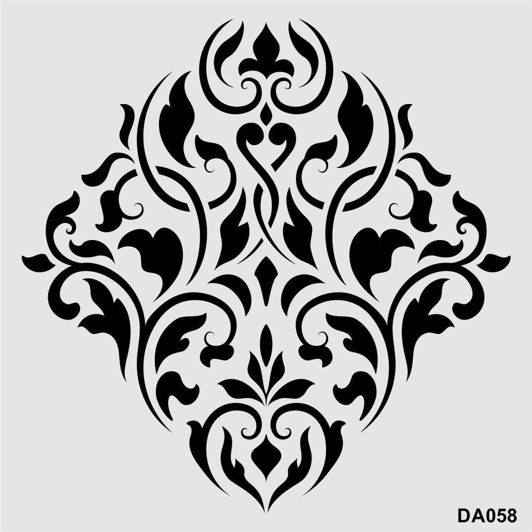 Stencil Tasarım Da058 Damask Duvar Ahşap Cam Boyama Deseni