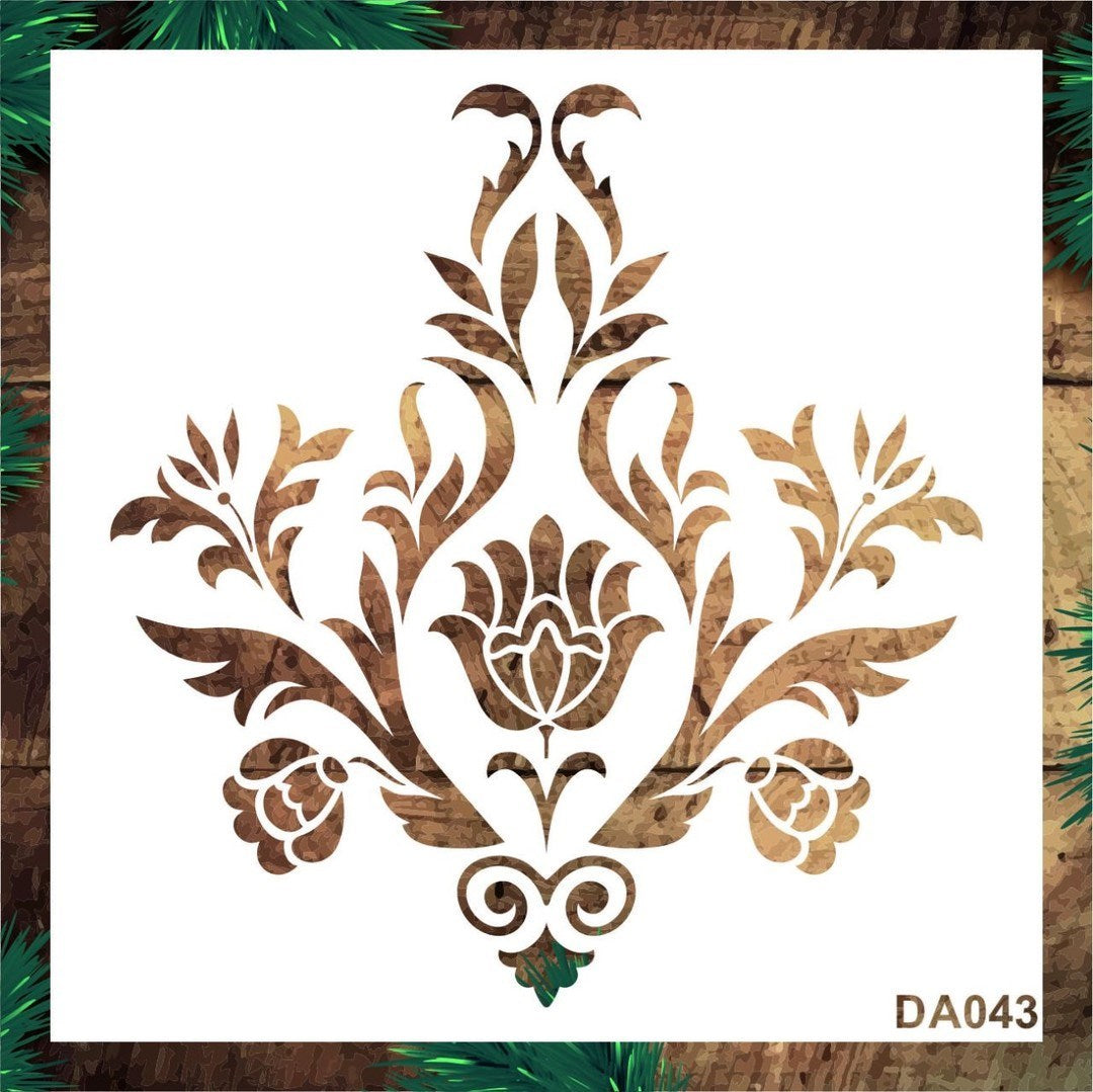 Stencil Tasarım Da043 Damask Duvar Ahşap Cam Boyama Deseni