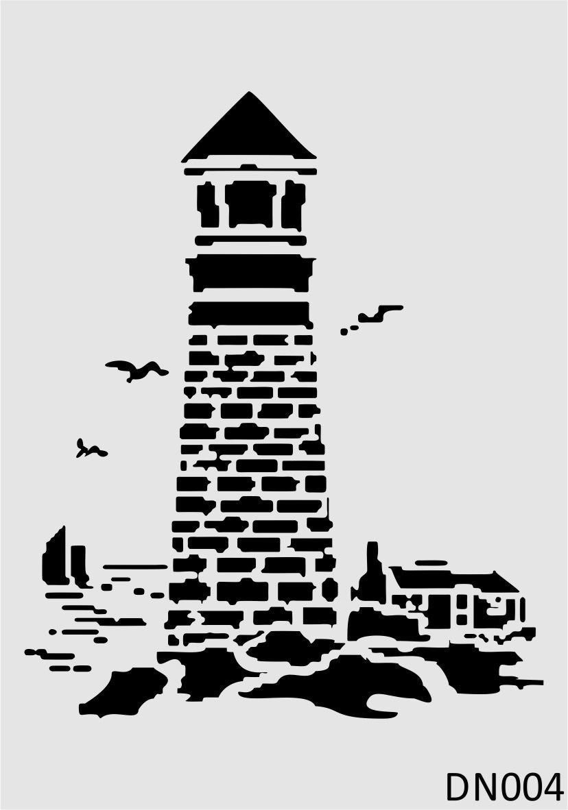 Stencil Tasarım Dn004 Deniz Feneri Duvar Ahşap Cam Boyama Deseni