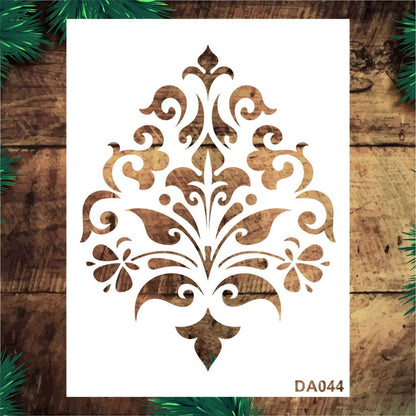 Stencil Tasarım Da044 Damask Duvar Ahşap Cam Boyama Deseni RİCH