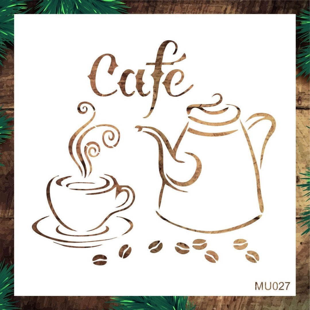 Stencil Tasarım Mu027 Coffee Duvar Ahşap Cam Boyama Deseni