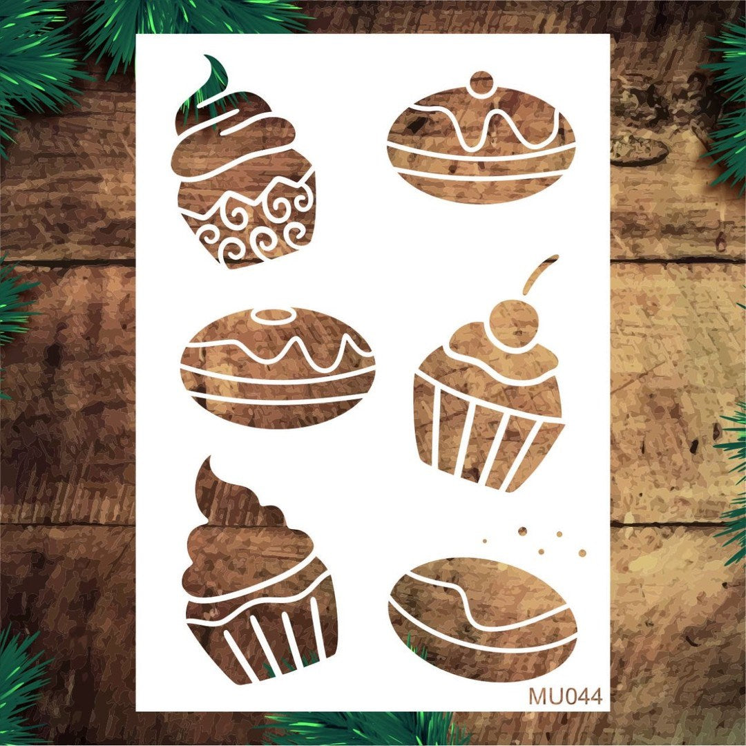 Stencil Tasarım Mu044 Cup Cake Duvar Ahşap Cam Boyama Deseni RİCH