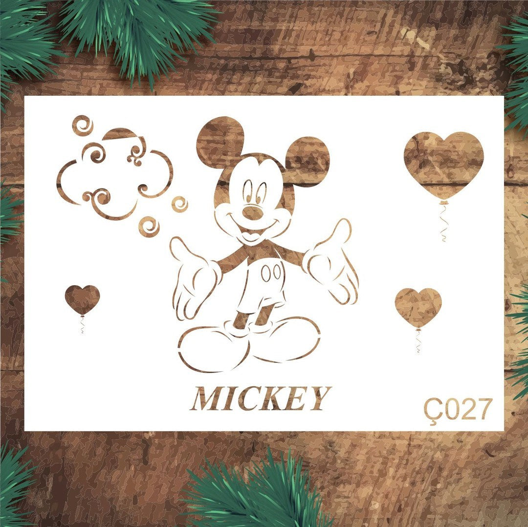 Stencil Tasarım Ç027 Mickey Mause Duvar Ahşap Cam Boyama Deseni RİCH