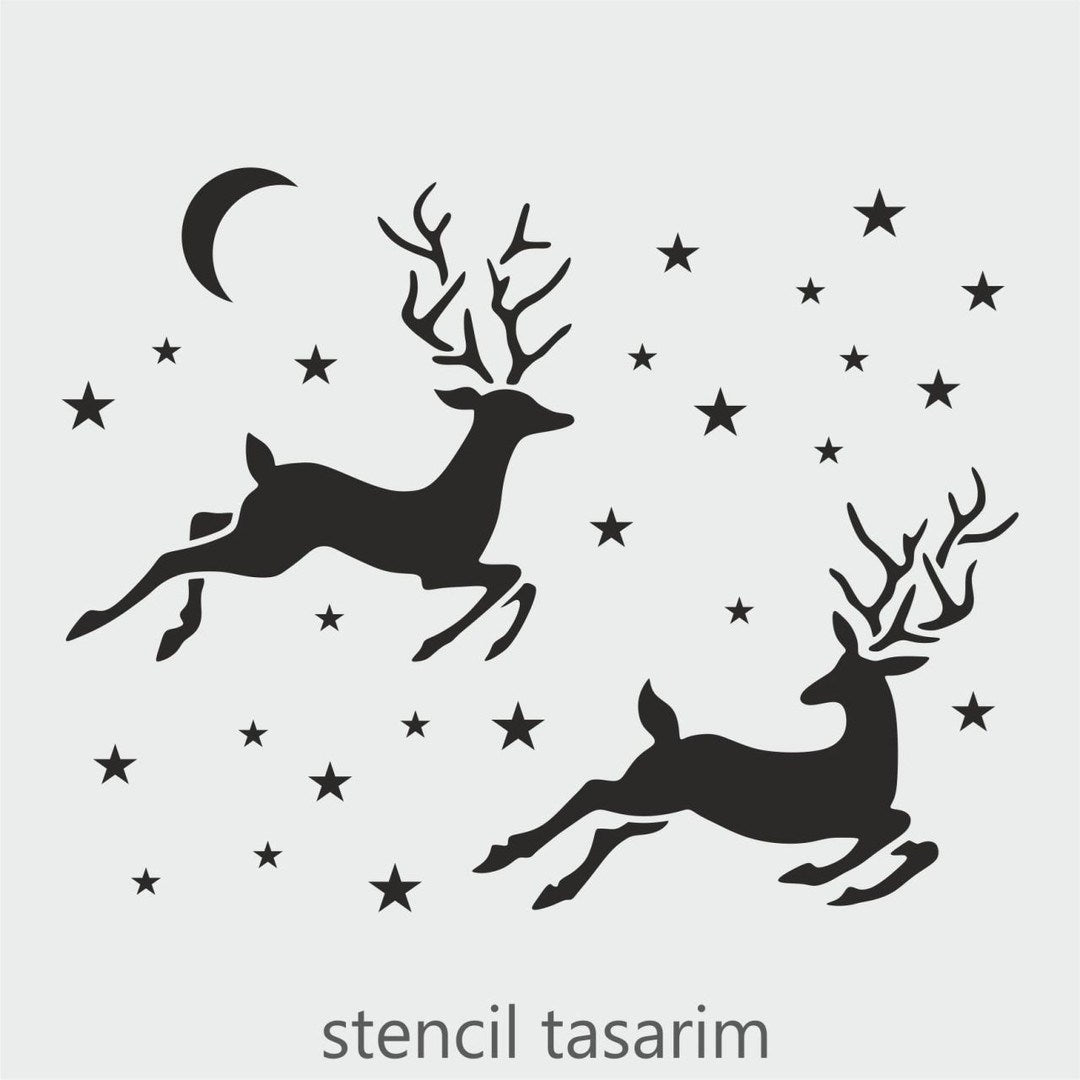 Stencil Tasarım H019 Noel Duvar Ahşap Cam Kumaş Boyama Şablonu RİCH