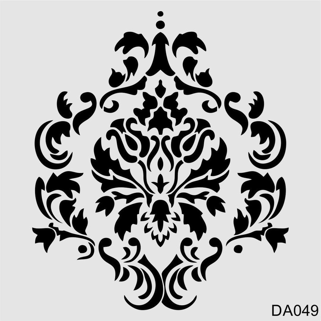 Stencil Tasarım Da049 Damask Duvar Ahşap Cam Boyama Deseni