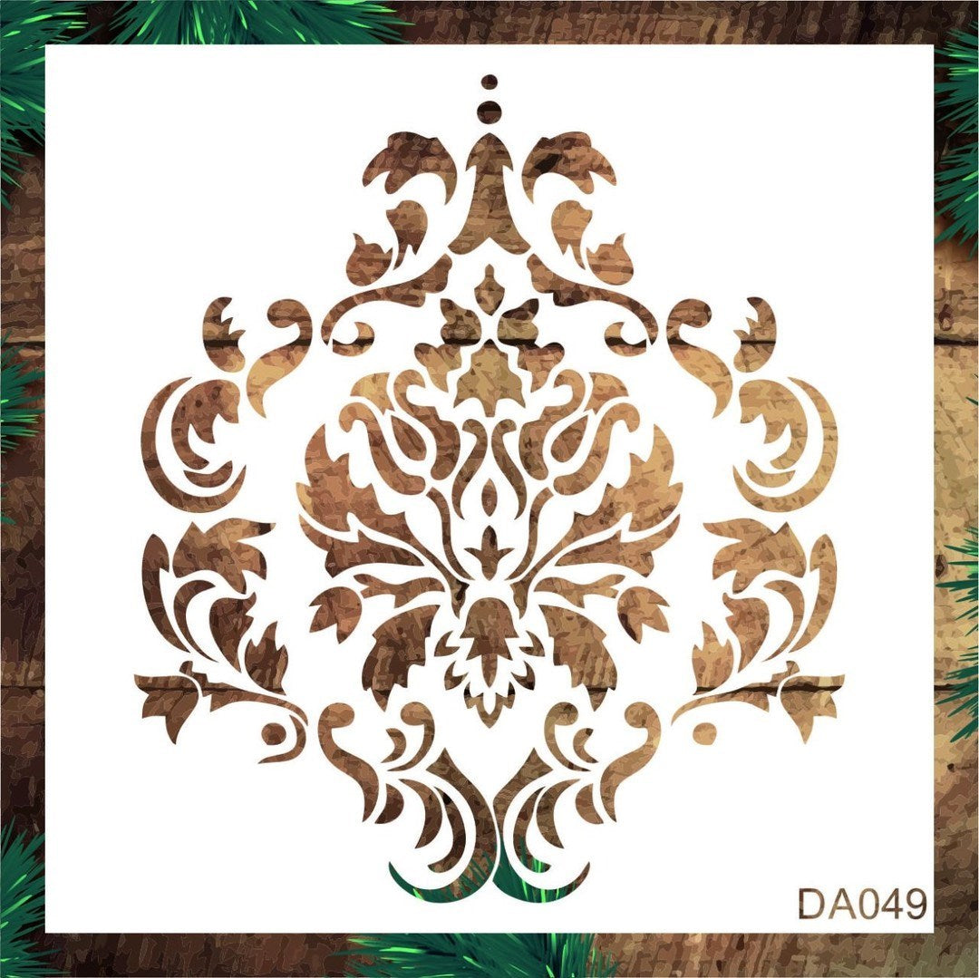 Stencil Tasarım Da049 Damask Duvar Ahşap Cam Boyama Deseni