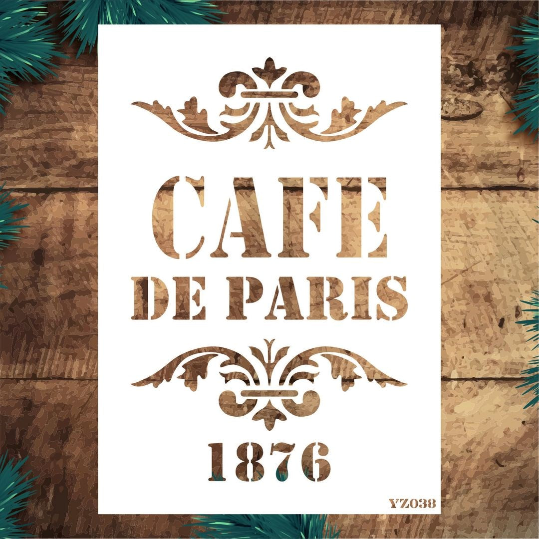 Stencil Tasarım Yz038 Cafe Paris Duvar Ahşap Cam Boyama Deseni RİCH