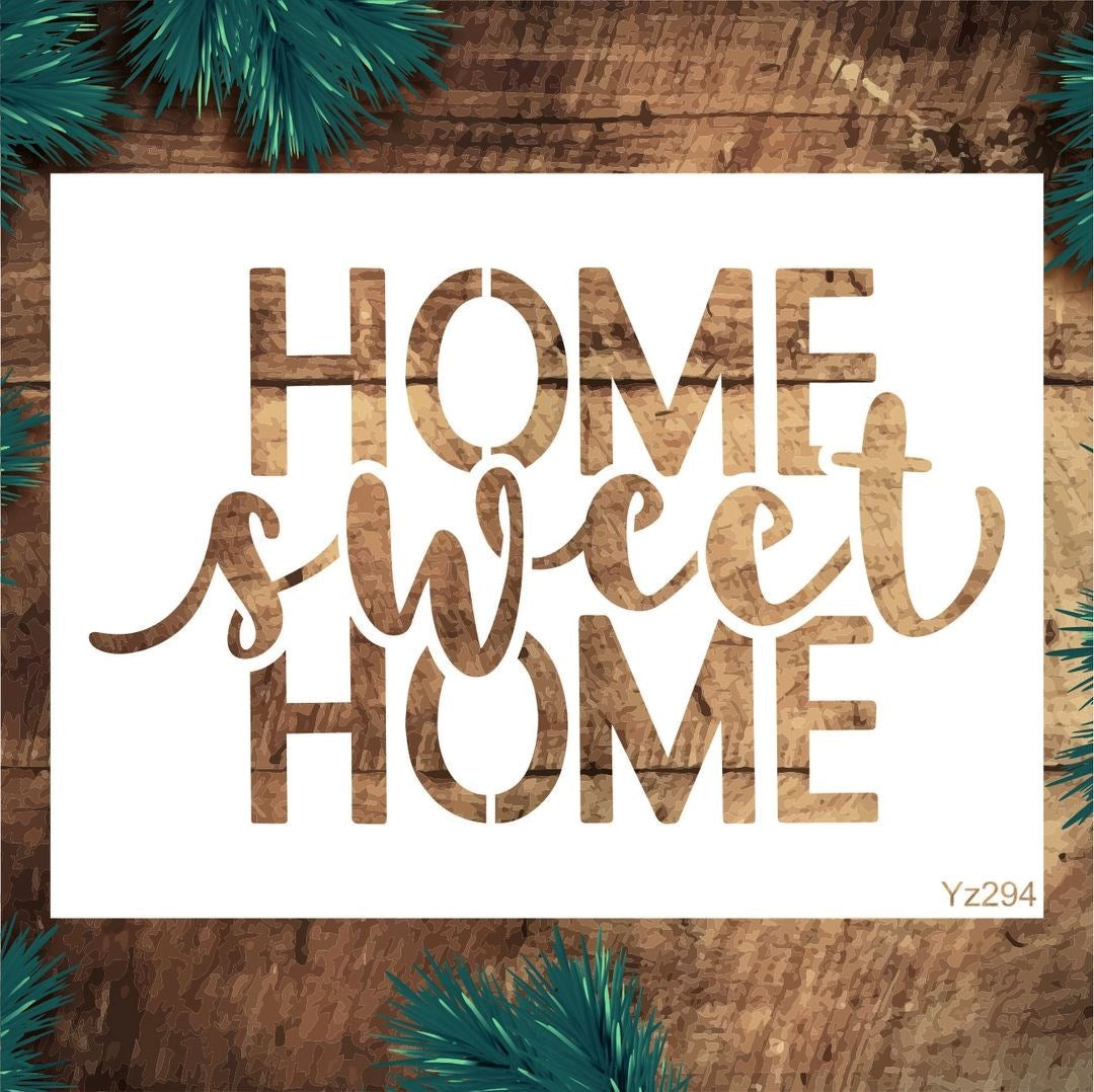 Stencil Tasarım Yz294 Home Sweet Duvar Ahşap Cam Boyama Deseni