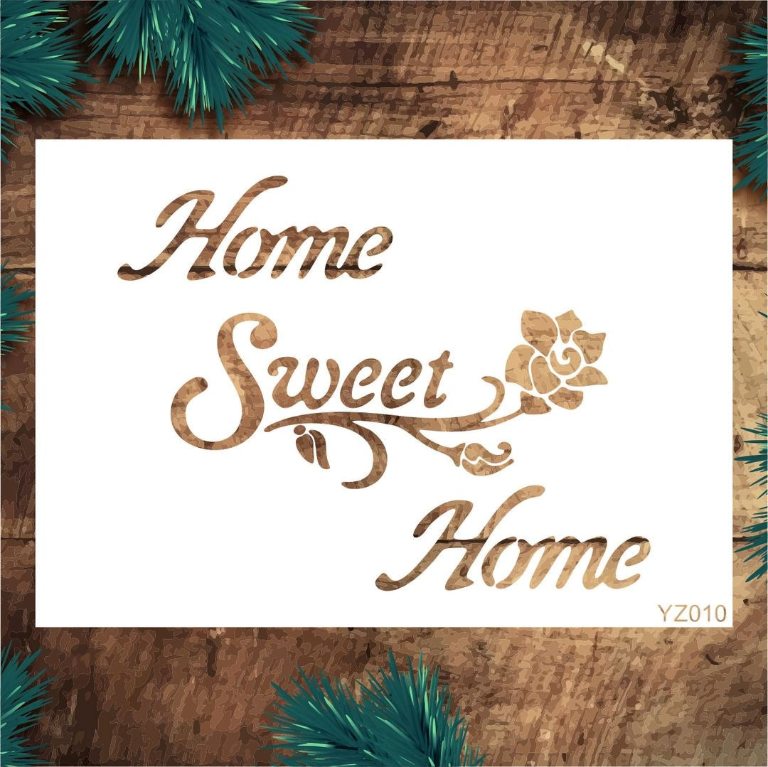 Stencil Tasarım Yz010 Home Sweet Duvar Ahşap Cam Boyama Deseni RİCH