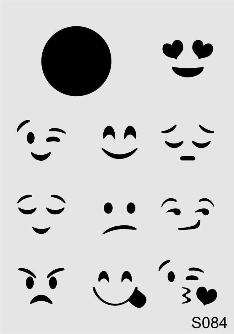 Stencil Tasarım S084 Emoji Duvar Ahşap Cam Boyama Deseni