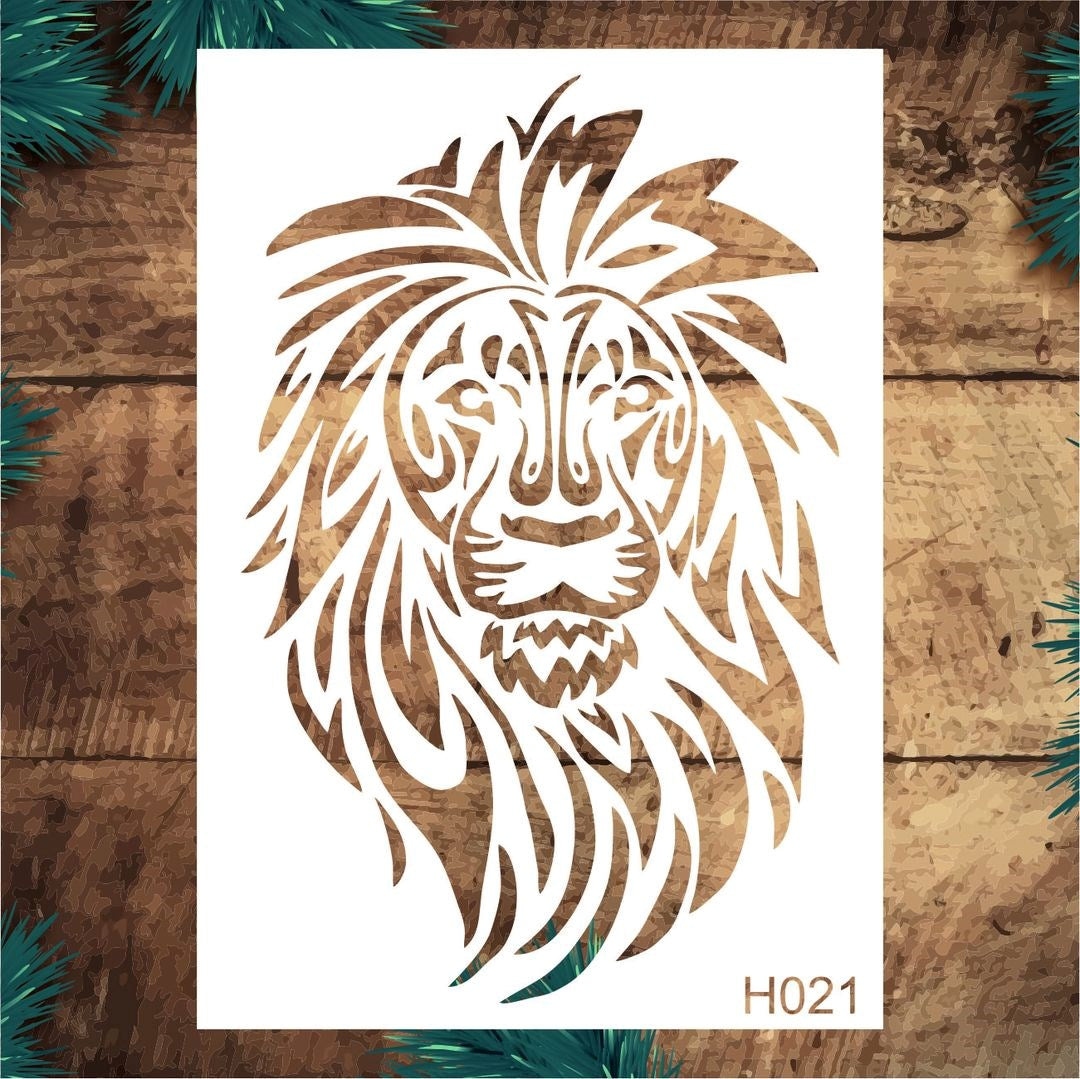 Stencil Tasarım H021 Aslan Duvar Ahşap Cam Kumaş Boyama Şablonu RİCH