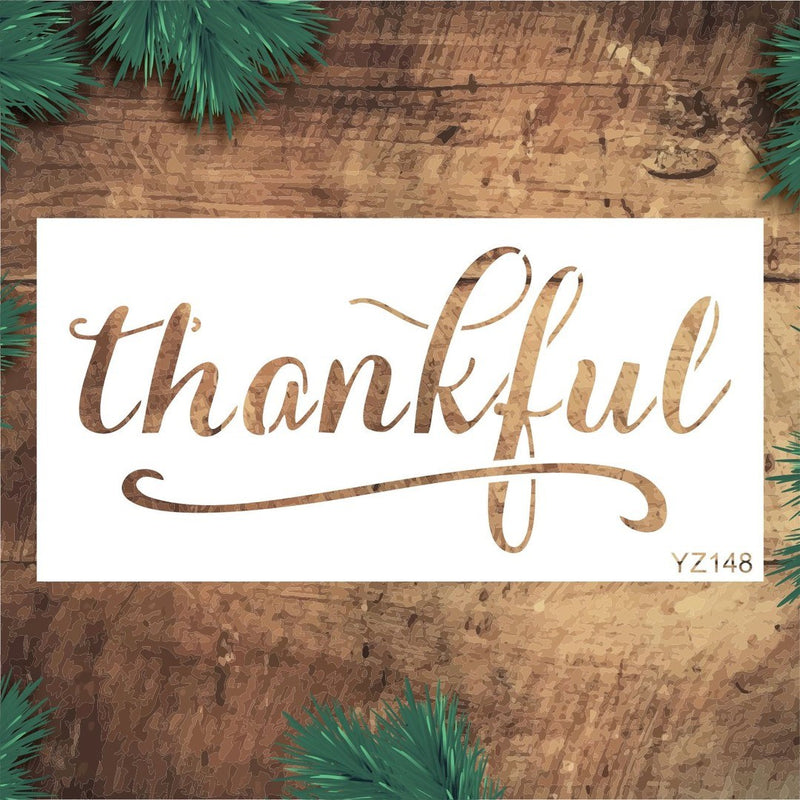 Stencil Tasarım Yz148 Thankful Duvar Ahşap Cam Boyama Deseni RİCH