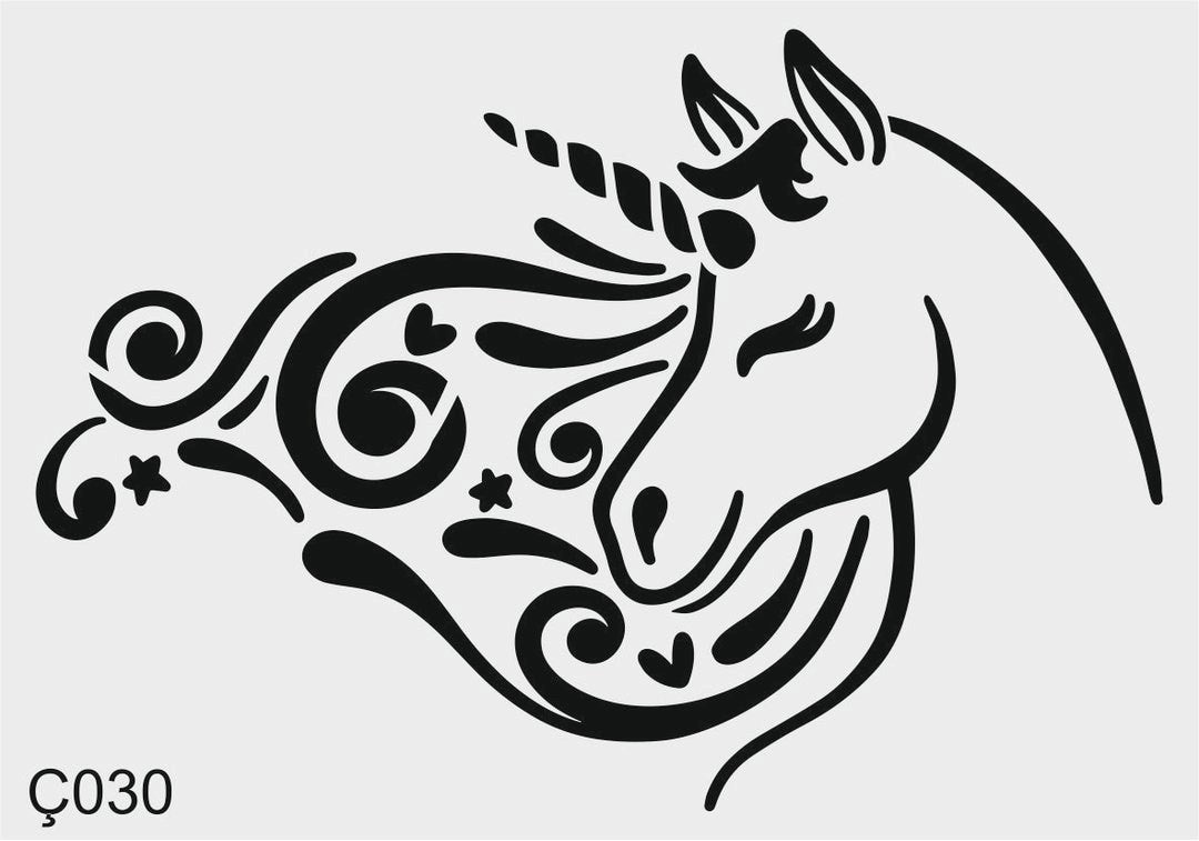 Stencil Tasarım Ç030 Unicorn Duvar Ahşap Cam Boyama Deseni