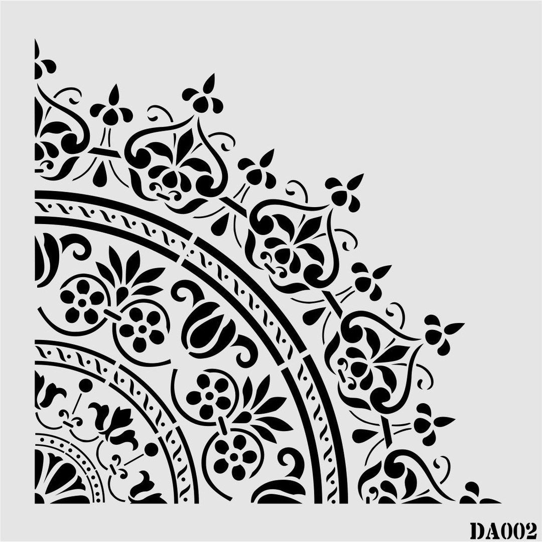 Stencil Tasarım Da002 Damask Duvar Ahşap Cam Boyama Deseni