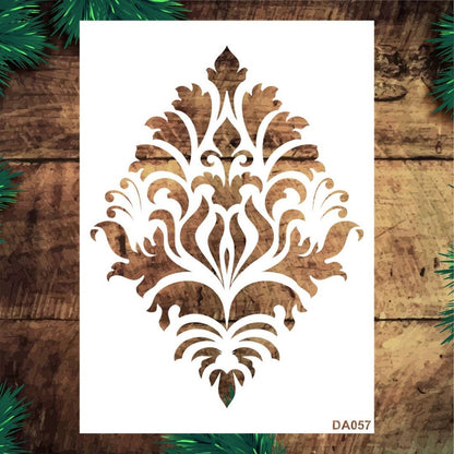 Stencil Tasarım Da057 Damask Duvar Ahşap Cam Boyama Deseni