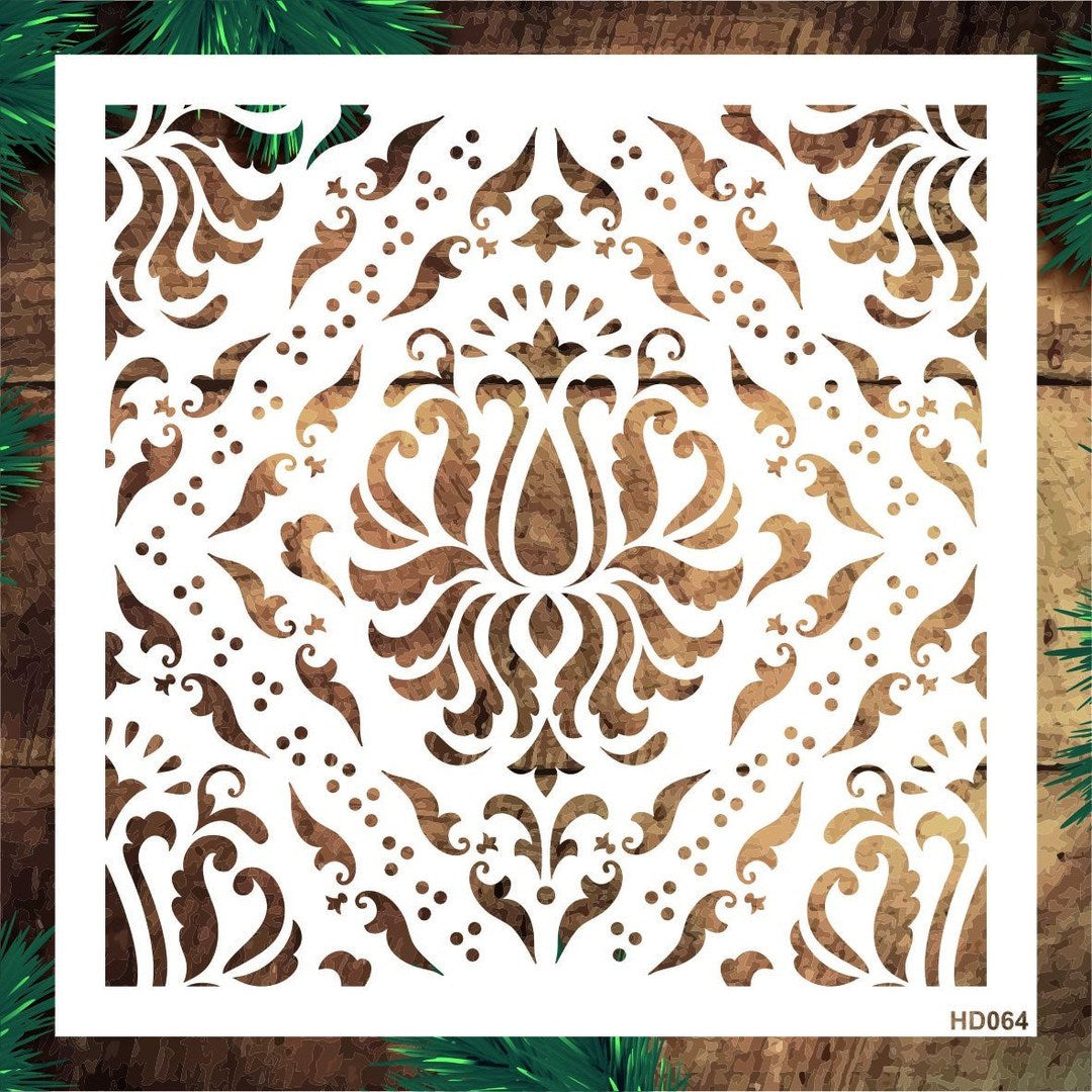 Stencil Tasarım Hd064 Damask Duvar Ahşap Cam Boyama Deseni RİCH