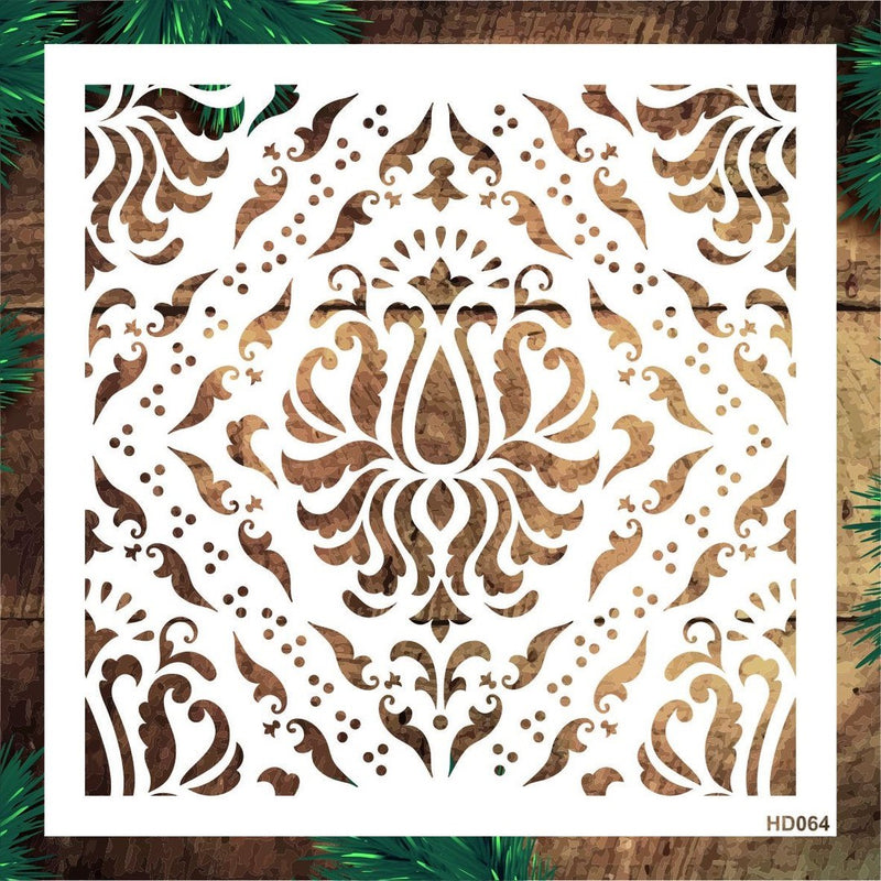 Stencil Tasarım Hd064 Damask Duvar Ahşap Cam Boyama Deseni RİCH