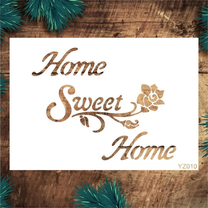 Stencil Tasarım Yz010 Home Sweet Duvar Ahşap Cam Boyama Deseni