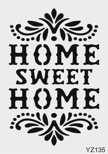 Stencil Tasarım Yz135 Home Sweet Duvar Ahşap Cam Boyama Deseni