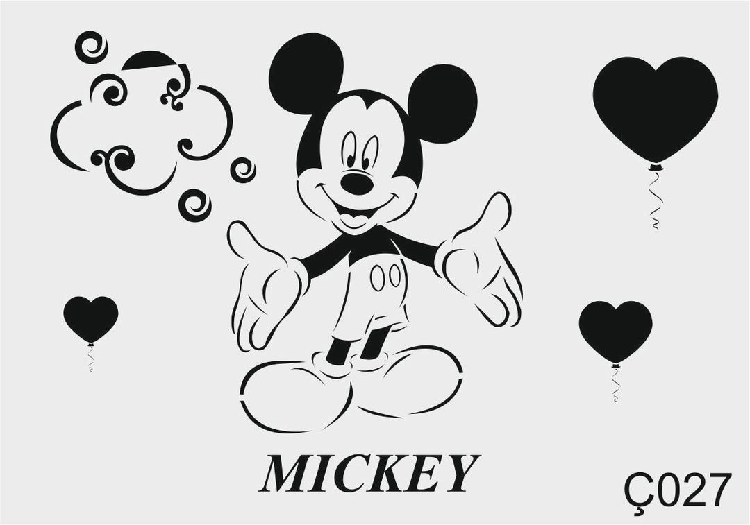 Stencil Tasarım Ç027 Mickey Mause Duvar Ahşap Cam Boyama Deseni