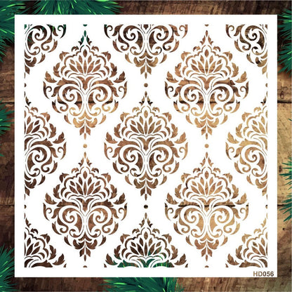 Stencil Tasarım Hd056 Damask Duvar Ahşap Cam Boyama Deseni