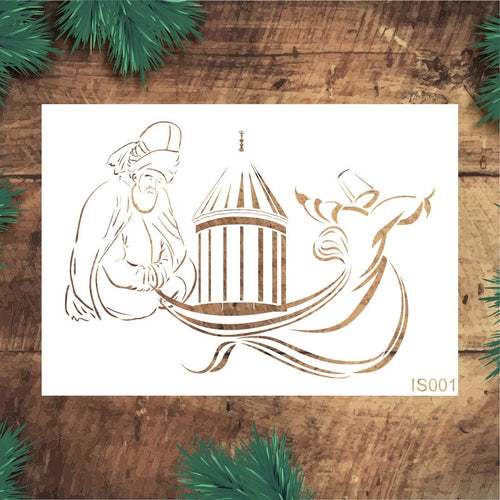 Stencil Tasarım İs001 Mevlana Duvar Ahşap Cam Kumaş Boyama Deseni RİCH