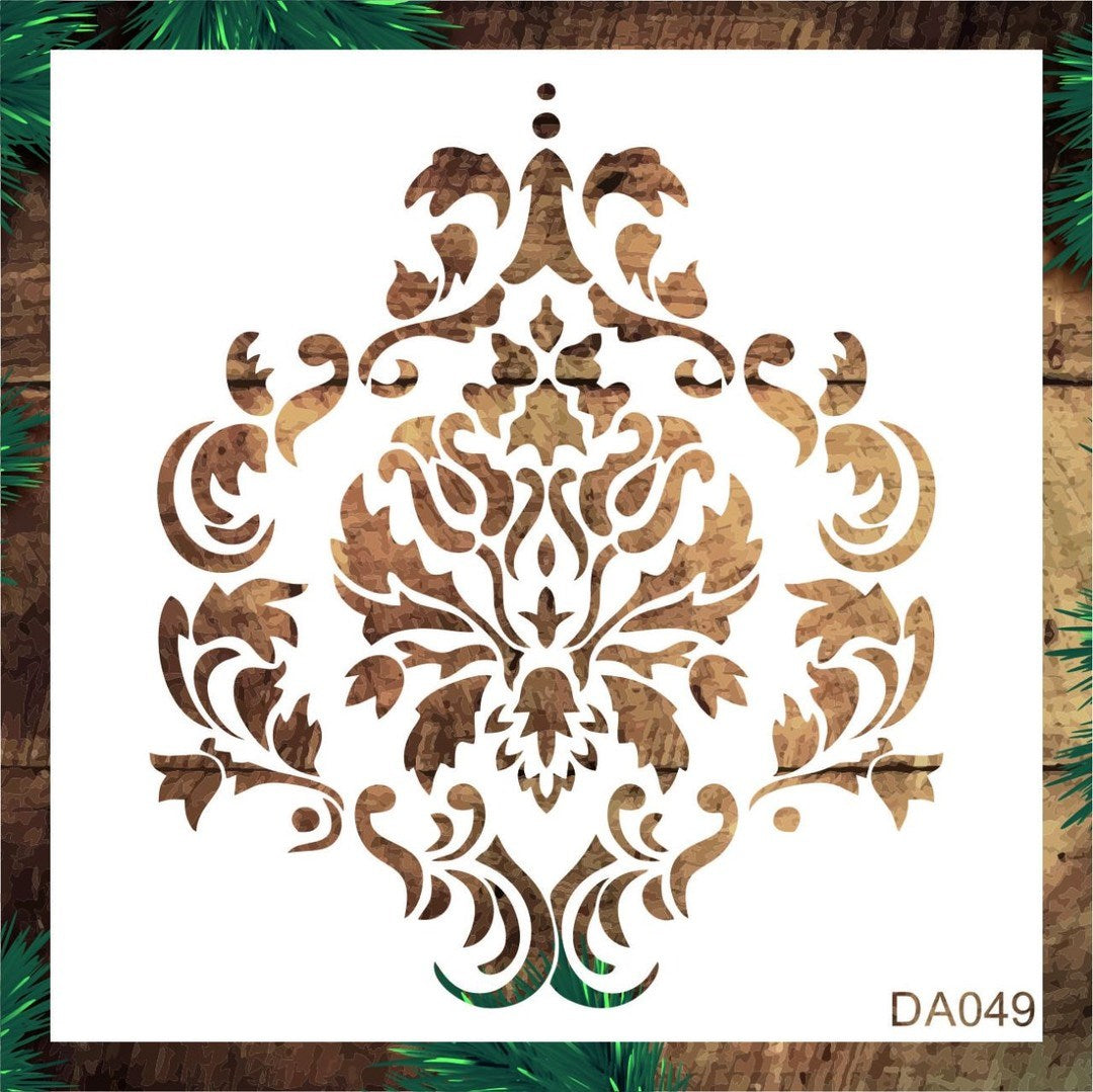 Stencil Tasarım Da049 Damask Duvar Ahşap Cam Boyama Deseni RİCH