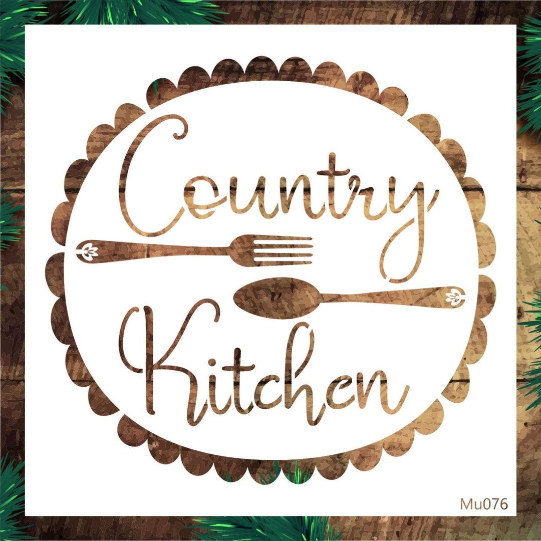 Stencil Tasarım Mu076 Country Kitchen Duvar Ahşap Cam Boyama Deseni RİCH