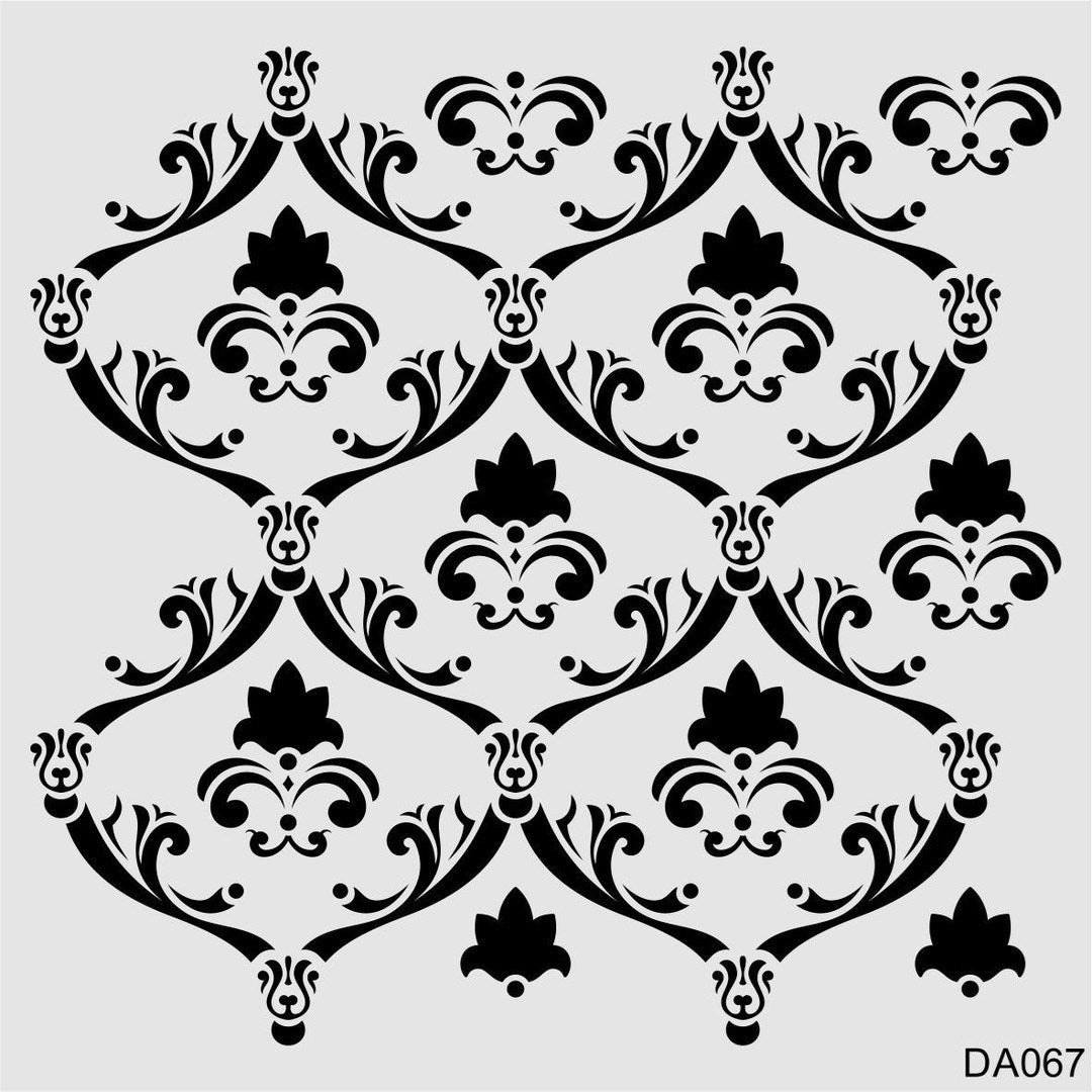 Stencil Tasarım Da067 Damask Duvar Ahşap Cam Boyama Deseni