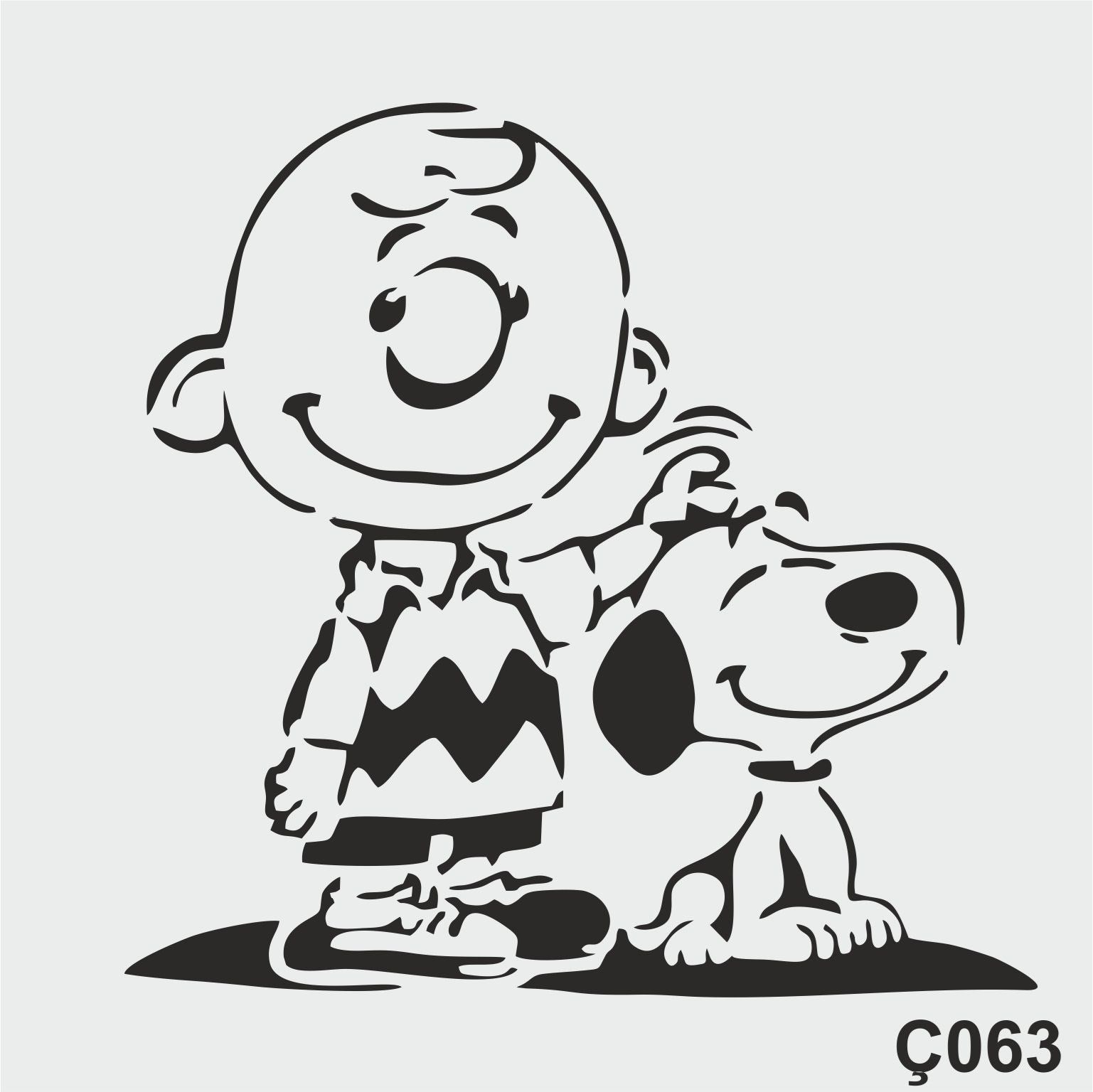 Stencil Tasarım Ç063 Charlie ve Snoopy, Çocuk  Duvar Ahşap Boyama Desen Kalıb Boyama Deseni