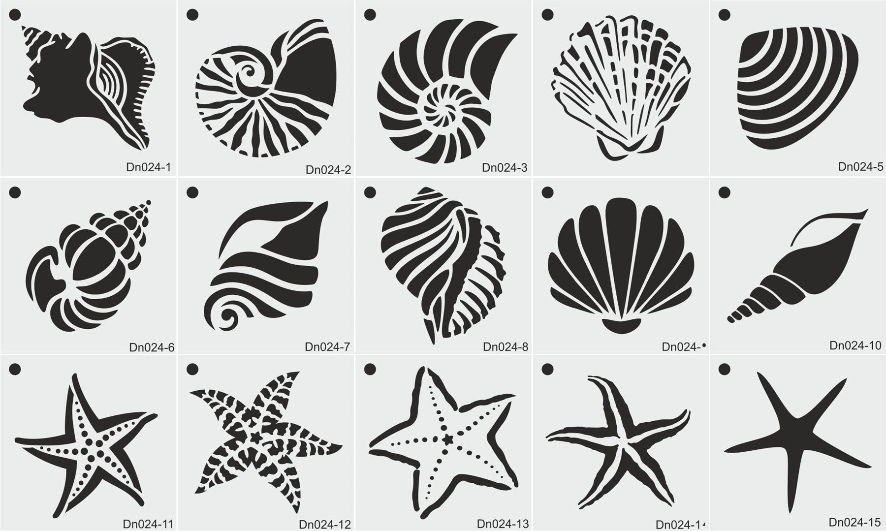 Stencil Tasarım DN024 Deniz Temalı 10x10cm , 15 li stencil seti  SET:23   Duvar Ahşap Boyama Desen K